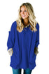 Sexy Waffle Knit Splice Royal Blue Pocket Hoodie